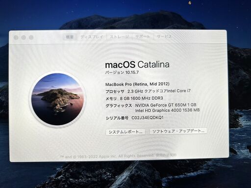 Apple アップル MacBook Pro 15インチ macOS Catalina SSD 251GB 8GB