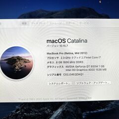 Apple アップル MacBook Pro 15インチ macOS Catalina SSD 251GB 8GBの画像