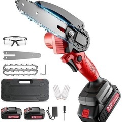 新品未使用　チェーンソー 充電式 大容量バッテリー2個搭載 21V 3.0Ah電量表示 の画像