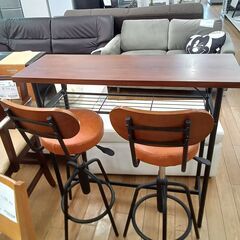 ★リユースのサカイつくば店★TK7611  カウンターテーブルセット ブラウン H91×D35×W100 クリーニング済みの画像