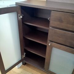 ★リユースのサカイつくば店★TK7616 浜本木工 キャビネット ダークブラウン H97×D35×W80 クリーニング済みの画像