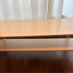 ニトリ 折りたためる突き板棚付きテーブルの画像
