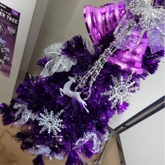 ● DOSHISHA Forest Noel ポット式 LED ファイバーツリー FIBER TREE オーナメント付 120cm 紫 ティンセル パープル 綺麗 クリスマスツリー ③の画像