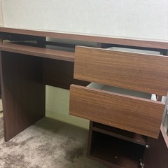 デスク 机 パソコンデスク ブラウン 収納付きの画像