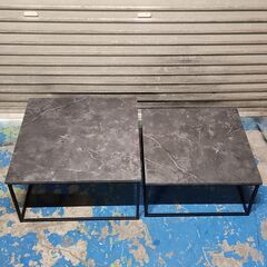 【12/10販売済HH】LOWYA スネフティ60 ローテーブル ネストテーブル 大理石調 ブラック 25L 北TO1の画像