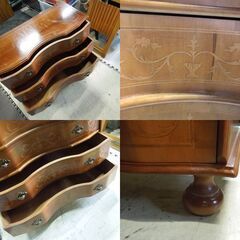 チェストボード 象嵌 幅87cm アンティーク調 5段チェスト サイドチェスト イタリアン ロココ調 丸脚 札幌市 新道東店の画像