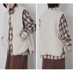 キルティングジャケット ボア ホワイトの画像