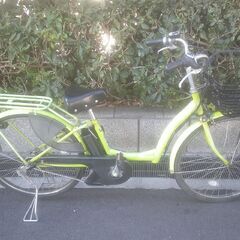 電動26インチ 税別￥36.182- 新基準サイモト　Emile　幼児二人乗り対応　良品6.2Ah 電動自転車　３ヶ月保証　黄緑1209の画像