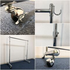 業務用シングルハンガーラック 耐荷重110Kg キャスター（ロック付き） 服吊り プロ仕様 店舗什器パイプハンガー 左右両サイドフック付きの画像