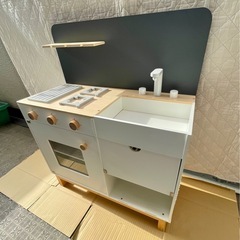 木製 おままごとキッチン 【美品】 組立説明書、おまけ付きの画像