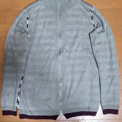 えんじと白のボーダーニット（ジャンパー風）（メンズ）の画像