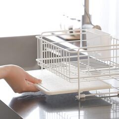 パール金属 鉄 食器 水切り かご バスケット スリム ホワイト 珪藻土トレー付の画像