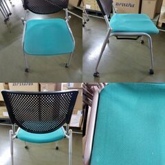 6脚セット 会議用椅子 オカムラ（okamura） キャスター付きミーティングチェア 色グリーン 型番：8139ZZ 管理番号YN317AZの画像