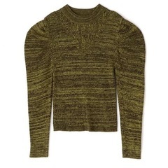 ミックスネック　編み地切替　パフスリーブニット FREE'S MART グリーンの画像