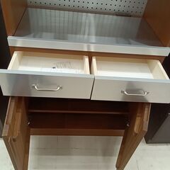リユースのサカイ栃木店★ジモティ割あり★ 末次家具 食器棚 ブラウン×シルバー W80×D45×H180 クリーニング済み TC11895の画像
