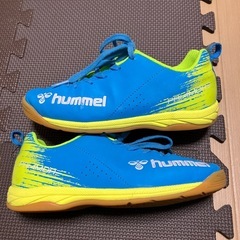 フットサルシューズ　hummel 水色　蛍光緑　21.5cm の画像