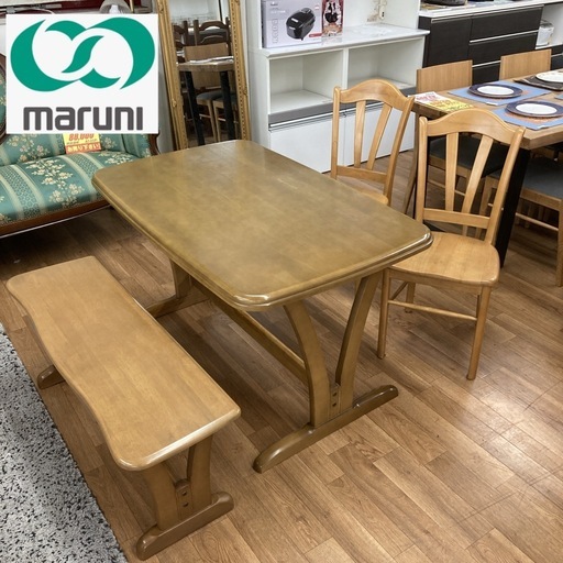 ジモティー限定価格！S386 ⭐ 姫路マルニ MARUNI ダイニング4点セット 人気のベンチタイプ 幅120cm USED