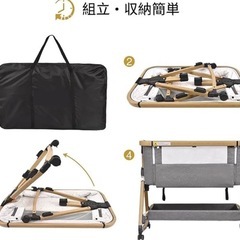 【新品】HZDMJベビーベッド添い寝折りたたみ ハイローベッドグレー 03C-Gの画像