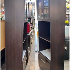 ニトリ コパン コンセント付き レンジボード 食器棚 レンジ台 ダークブラウン 横幅60cm奥行40cm高さ180cm 定価36990円★買取帝国 志木店の画像