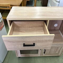 【リサイクルショップ ピカソ 小松原】🌈✨【幅90おしゃれ木目‼️収納力バツグン✨】スライド棚付きキッチンカウンター🍳✨★8713★の画像