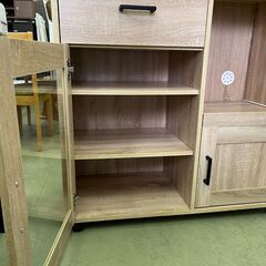 【リサイクルショップ ピカソ 小松原】🌈✨【幅90おしゃれ木目‼️収納力バツグン✨】スライド棚付きキッチンカウンター🍳✨★8713★の画像