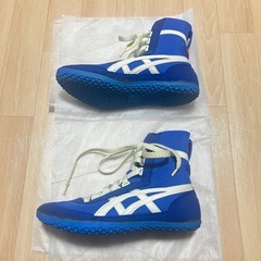 asics ボクシングシューズ ハイカット 25.0cm ブルー レスリングの画像
