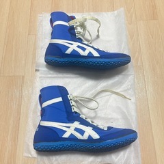 asics ボクシングシューズ ハイカット 25.0cm ブルー レスリングの画像