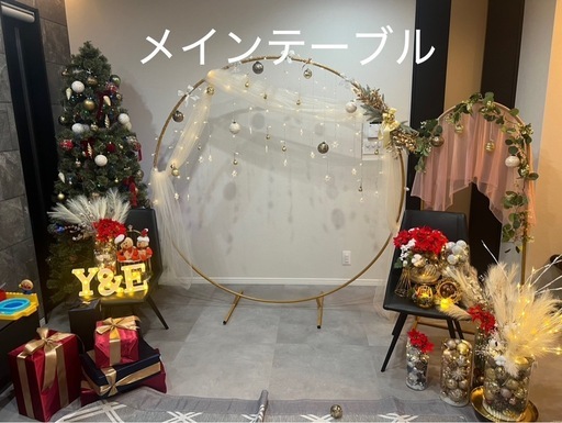 結婚式　メインテーブル　高砂　冬　クリスマス　造花　