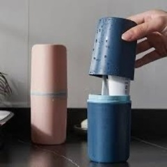 【新品未使用】ダークネイビー ピンク 2点セット！うがいコップ 旅行歯ブラシケース コップ 歯磨き 化粧筆収納ボックス 旅行コップ 携帯用歯ブラシケース 歯磨きコップ 旅行 りょこう 引っ越し 出張の画像