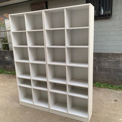 本棚/ブックシェルフ　ホワイト 2列×6段 2台セット 1台あたりのサイズ70cm×29cm×高さ189cm 状態良好品❣️の画像
