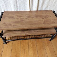 世田谷区近辺配送可能 美品 ドウシシャ 幅90㎝ キャスター付きローテーブル ブラウン ビンテージ風roomcrip発祥の「男前インテリア」　IPR9040-LB　インダストリアルデザイン(工業的)のど真ん中「ガス管」モチーフインテリアの画像
