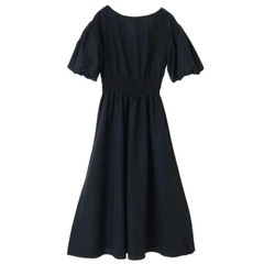 バルーン袖 ロングワンピース ネイビー 36 バックリボンの画像