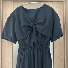 バルーン袖 ロングワンピース ネイビー 36 バックリボンの画像