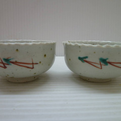 ★▲九谷焼 村中翠芳 色絵海老紋 蟹紋 立体 盃 2客セット 酒盃 酒杯 お猪口 ぐい呑 酒器 和食器 共箱 伝統工芸 石川県 eの画像