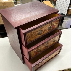 I 2512-281 昭和レトロ　アンティーク木製3段小物入れ　キズ汚れ有りの画像