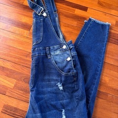 SHEIN 新品 ダメージスキニーデニムオーバーオール ③ の画像