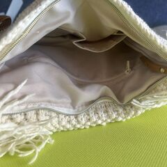 クリーム色 フリンジ付き2way クラッチバッグ チェーンストラップ付  S_348の画像