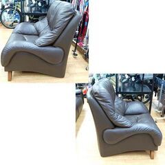 1人掛けソファ 幅90×奥行80×高さ91cm 1シーター ブラウン 革製 1Pソファ シングルソファ 札幌市 清田区 平岡の画像