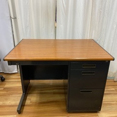 木目キャビネット付デスク+椅子セットの画像