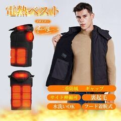 電熱ベスト ヒーターベスト電熱ウェア 水洗可 男女兼用 USB バッテリー給電 3段温度 着脱式フード付き 速暖洗濯　転売OK　倒産品　まとめ売り　ネット商材　アマゾン引き上げ商品　メルカリ　副業の画像