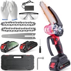 新品未使用　チェーンソー 充電式 電動小型 6インチ 21V バッテリー2個 の画像