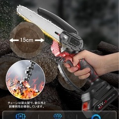 新品未使用　チェーンソー 充電式 電動小型 6インチ 21V バッテリー2個 の画像