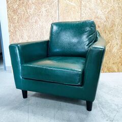 1Pソファ LAURU グリーンレザー 北欧 シンプル リビングソファ