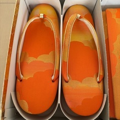 錦履 防寒草履 草履 バッグ 3点 セット　オレンジカラー　①の画像