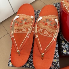 錦履 防寒草履 草履 バッグ 3点セット オレンジカラー②の画像