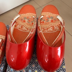 錦履 防寒草履 草履 バッグ 3点セット オレンジカラー②の画像