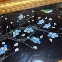 貴石画 額縁入り　花鳥図　 貴石アート    天然石　鉱石　珊瑚　オパール　瑪瑙　翡翠の画像