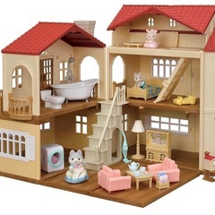 シルバニアファミリー 赤い屋根の大きなお家 デラックスセット 屋根裏はひみつのおへやお部屋の画像