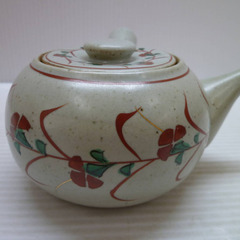 ★▲九谷焼 勝山 赤絵花紋 急須 湯呑 4客セット 御番茶器 茶器 和食器 湯飲み 煎茶道具 lの画像