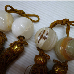 ★▲風鎮 5点 まとめて 色絵唐草紋 九谷焼 染付山水図 陶器 高級美石 和風 床の間 掛軸小物 掛軸飾り dの画像